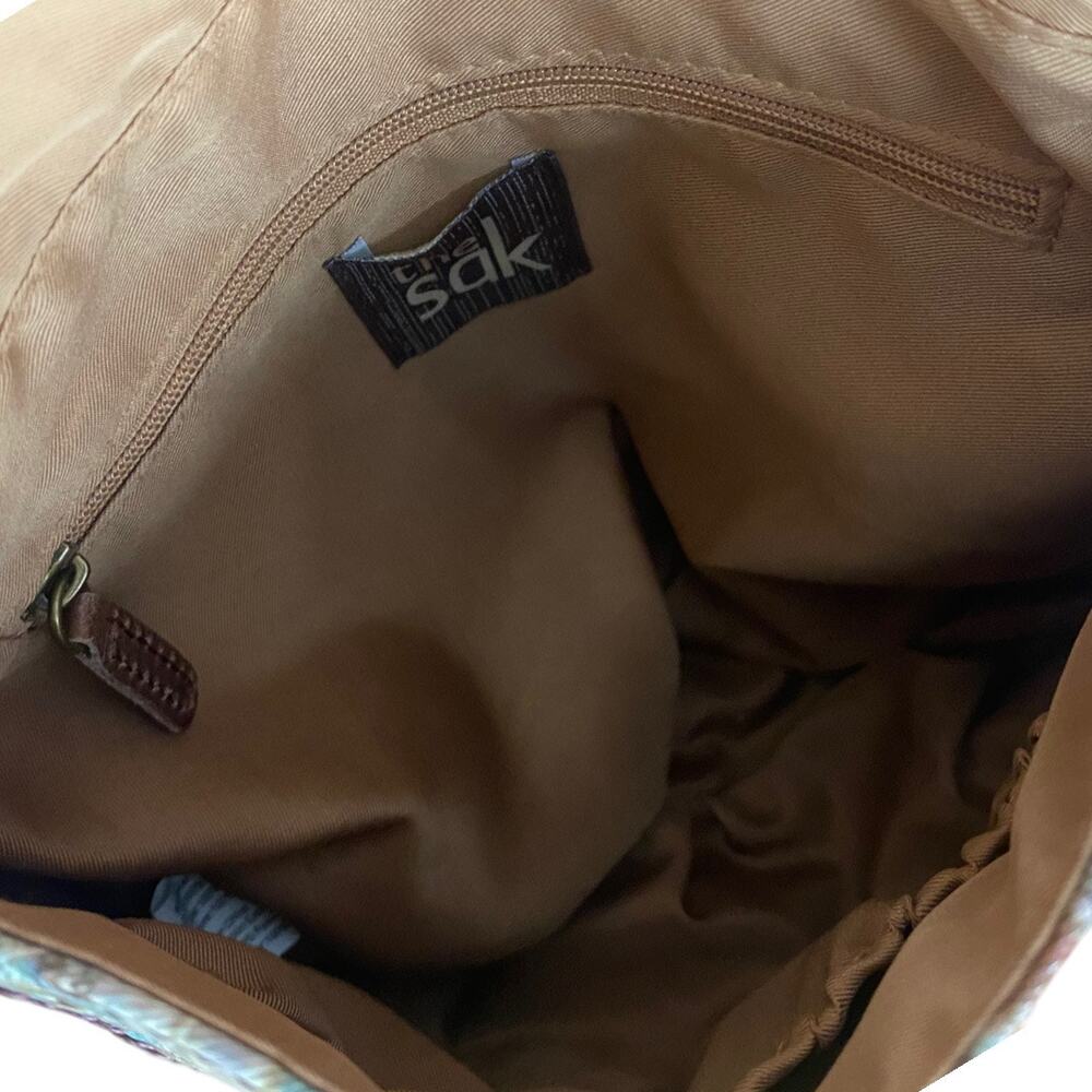 The Sak Deena Crossbody Feather Stripe Studded Tan Leather Bag Purse - Picture 3 of 4